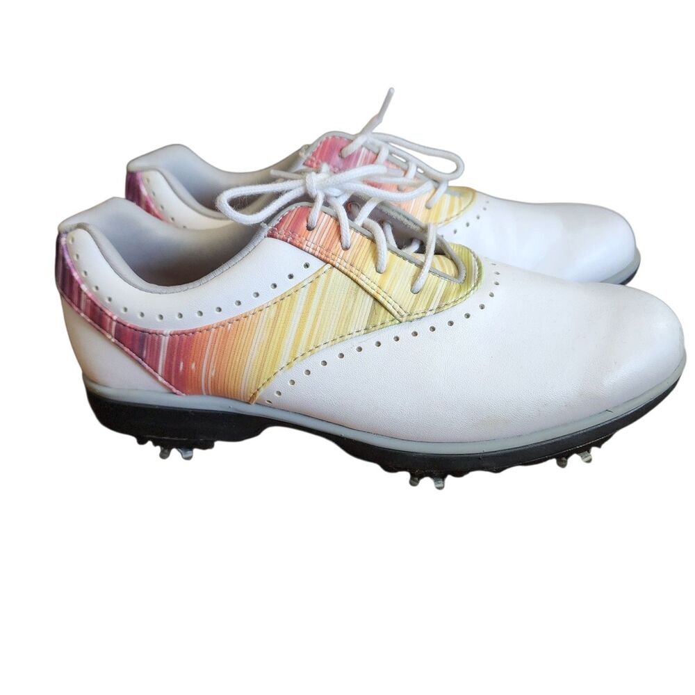 Foot Joy  Women's Golf Shoes Size 6.5 M White Striped  Spiked
